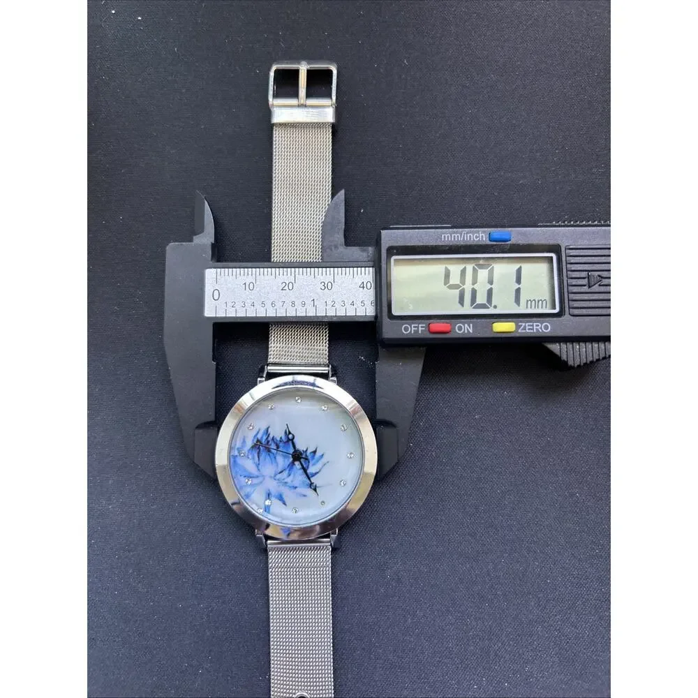 Blue Floral Silver Tone Women’s Quartz Watch